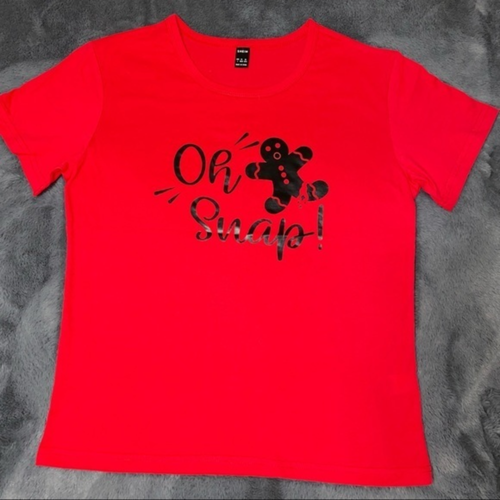 SHEIN Christmas‎ tee women’s large red gingerbread man oh snap!